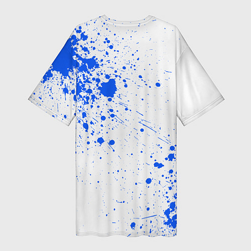 Женская длинная футболка POPPY PLAYTIME BLUE ИГРА ПОППИ ПЛЕЙТАЙМ ХАГГИ ВАГГ / 3D-принт – фото 2