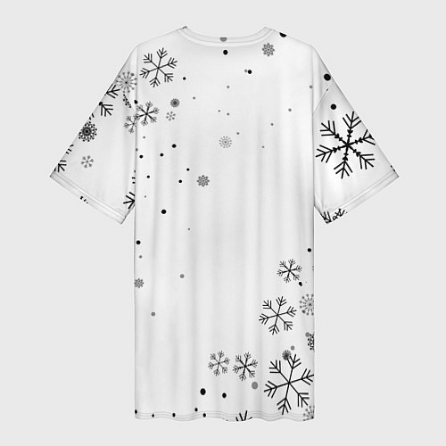 Женская длинная футболка Новогодний тигр летящие снежинки / 3D-принт – фото 2