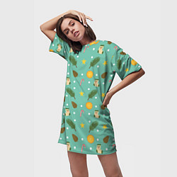 Футболка женская длинная Cozy pattern Зимний узор, цвет: 3D-принт — фото 2