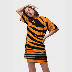 Футболка женская длинная Шкура шерсть тигра, цвет: 3D-принт — фото 2