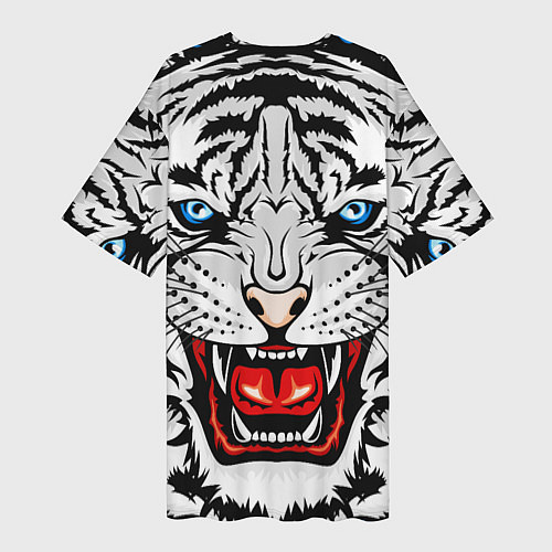 Женская длинная футболка БЕЛЫЙ ТИГР СИМВОЛ НОВОГО ГОДА 2022 WHITE TIGER / 3D-принт – фото 2