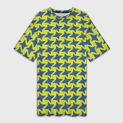Женская длинная футболка Сине-желтые гусиные лапки