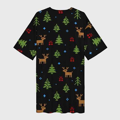 Женская длинная футболка Новогодние олени и елки / 3D-принт – фото 2