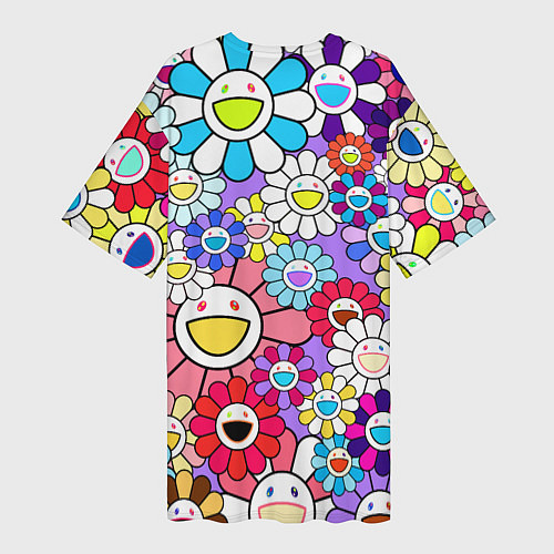 Женская длинная футболка Цветы Takashi Murakami / 3D-принт – фото 2