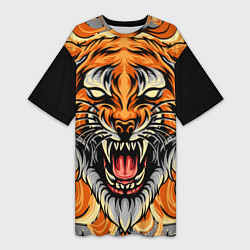 Женская длинная футболка Символ года тигр в гневе