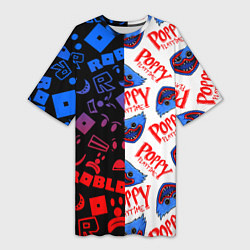 Женская длинная футболка ROBLOX x POPPY PLAYTIME РОБЛОКС ПОППИ ПЛЕЙТАЙМ