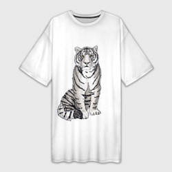 Женская длинная футболка Сидящая белая тигрица