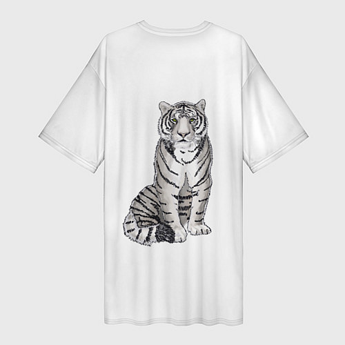 Женская длинная футболка Сидящая белая тигрица / 3D-принт – фото 2