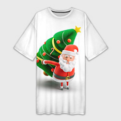 Женская длинная футболка Дед мороз с елкой