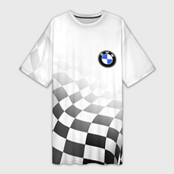 Женская длинная футболка BMW, БМВ СПОРТ, ФИНИШНЫЙ ФЛАГ