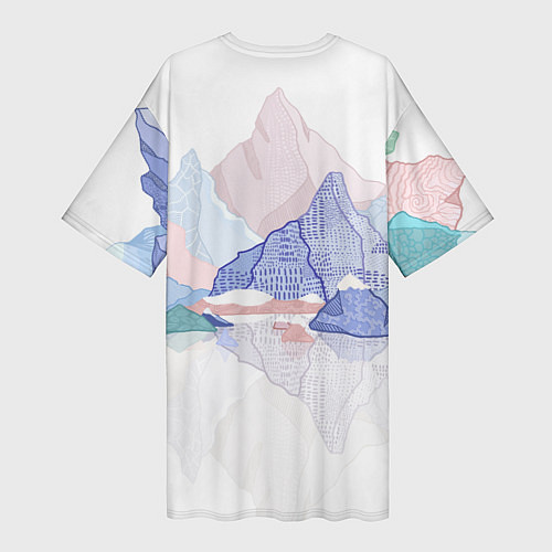 Женская длинная футболка Разноцветные пастельные оттенки гор в отражении во / 3D-принт – фото 2