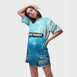 Футболка женская длинная SnowRunner СноуРаннер логотип, цвет: 3D-принт — фото 2
