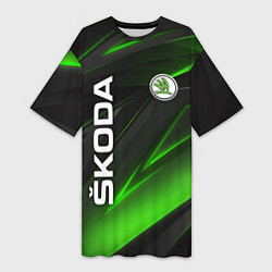 Футболка женская длинная SKODA GEOMETRY STRIPES GREEN NEON, цвет: 3D-принт