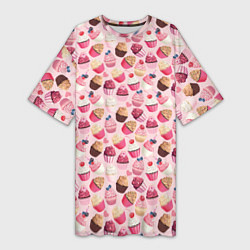 Женская длинная футболка Пирожные с Ягодами