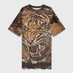 Женская длинная футболка Хищный дикий тигр