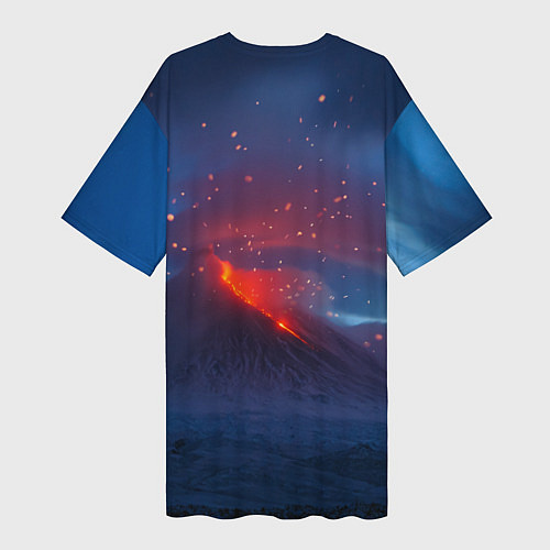 Женская длинная футболка Извержение вулкана ночью / 3D-принт – фото 2
