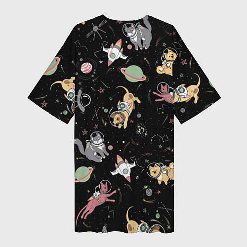 Женская длинная футболка Космические коты / 3D-принт – фото 2