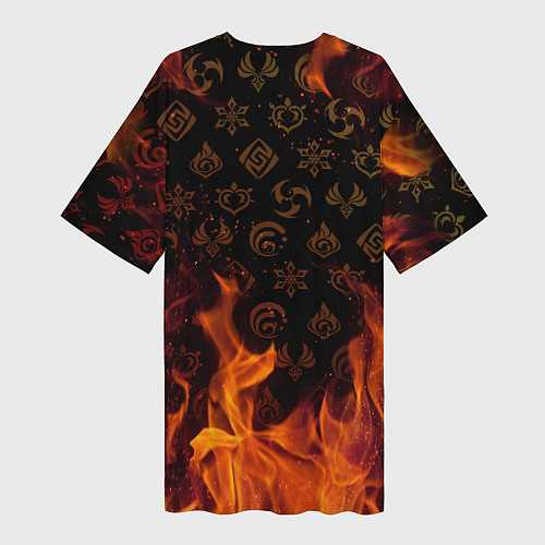 Женская длинная футболка GENSHIN IMPACT FIRE SYMBOL ОГНЕННАЯ СТИХИЯ / 3D-принт – фото 2
