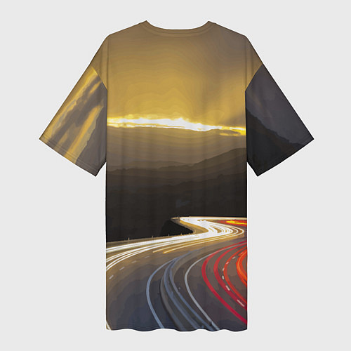 Женская длинная футболка Ночная трасса, Мерседес / 3D-принт – фото 2