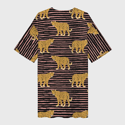 Женская длинная футболка Леопарды паттерн / 3D-принт – фото 2