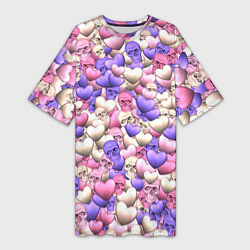 Женская длинная футболка Сердечки-черепушки