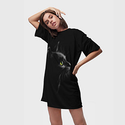 Футболка женская длинная Черный кот на черном фоне, цвет: 3D-принт — фото 2