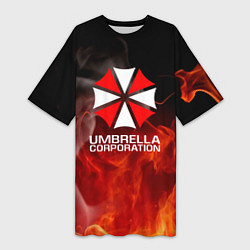 Футболка женская длинная Umbrella Corporation пламя, цвет: 3D-принт