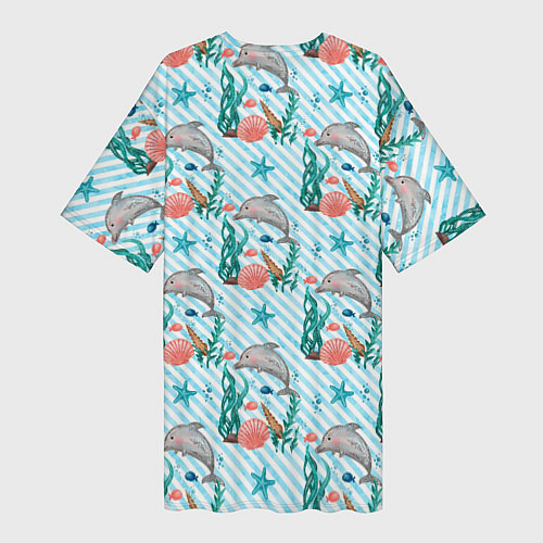 Женская длинная футболка Дельфины Море / 3D-принт – фото 2