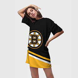 Футболка женская длинная Бостон Брюинз, Boston Bruins Диагональные полосы, цвет: 3D-принт — фото 2