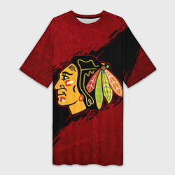 Футболка женская длинная Chicago Blackhawks, Чикаго Блэкхокс, цвет: 3D-принт