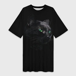 Женская длинная футболка Черна кошка с изумрудными глазами