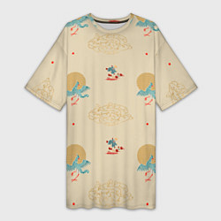 Футболка женская длинная Китайский орнамент Феникс, цвет: 3D-принт