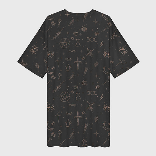 Женская длинная футболка Паттерн пентаграмма черный / 3D-принт – фото 2