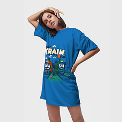 Футболка женская длинная Super train bros, цвет: 3D-принт — фото 2