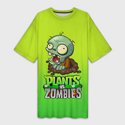 Футболка женская длинная Plants vs Zombies зомби, цвет: 3D-принт