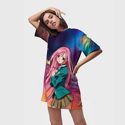 Футболка женская длинная Розарио Вампир Moka Akashiya, цвет: 3D-принт — фото 2