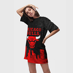 Футболка женская длинная Chicago Bulls, Чикаго Буллз Город, цвет: 3D-принт — фото 2
