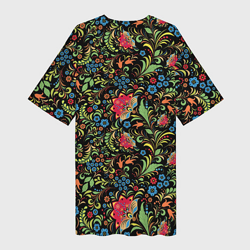 Женская длинная футболка Цветочный Узор хохлома / 3D-принт – фото 2