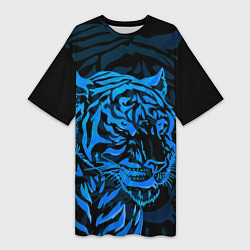 Женская длинная футболка Голубой тигр Blue