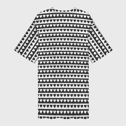 Женская длинная футболка Черно-белые сердца / 3D-принт – фото 2