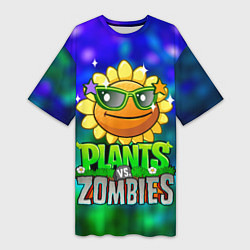 Футболка женская длинная Plants vs Zombies подсолнух, цвет: 3D-принт