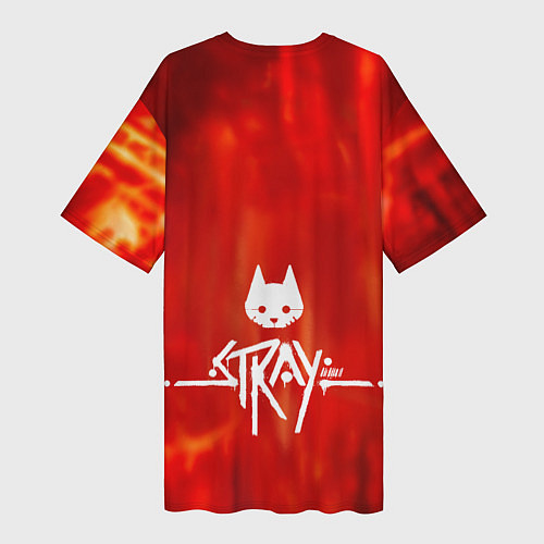 Женская длинная футболка The Stray Кот-бродяга в огненных тонах / 3D-принт – фото 2