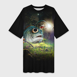 Женская длинная футболка Рыба в лесу