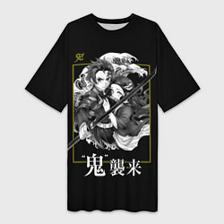 Женская длинная футболка Танджиро и Незуко Камадо