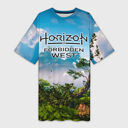 Футболка женская длинная Horizon Forbidden West Хоризон Запретный Запад, цвет: 3D-принт