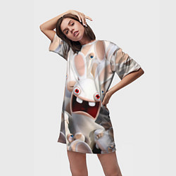 Футболка женская длинная Бешеные кролики в толпе, цвет: 3D-принт — фото 2