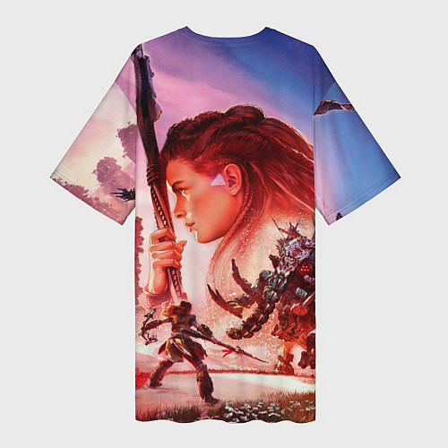 Женская длинная футболка Horizon Forbidden West game poster / 3D-принт – фото 2
