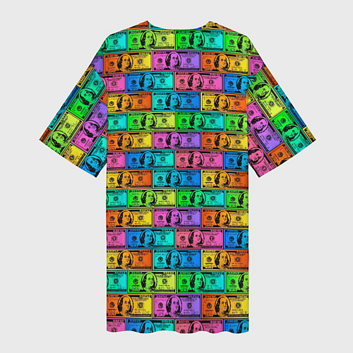 Женская длинная футболка Разноцветные Доллары / 3D-принт – фото 2