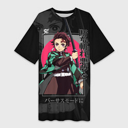 Женская длинная футболка Танджиро Камадо - убийца демонов