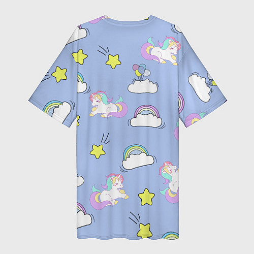 Женская длинная футболка Единоржки и облака / 3D-принт – фото 2